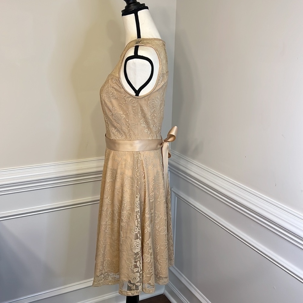 Dressy Star Sleeveless Lace Floral Print A Line Dress Tan Size Small - Picture 3 of 15